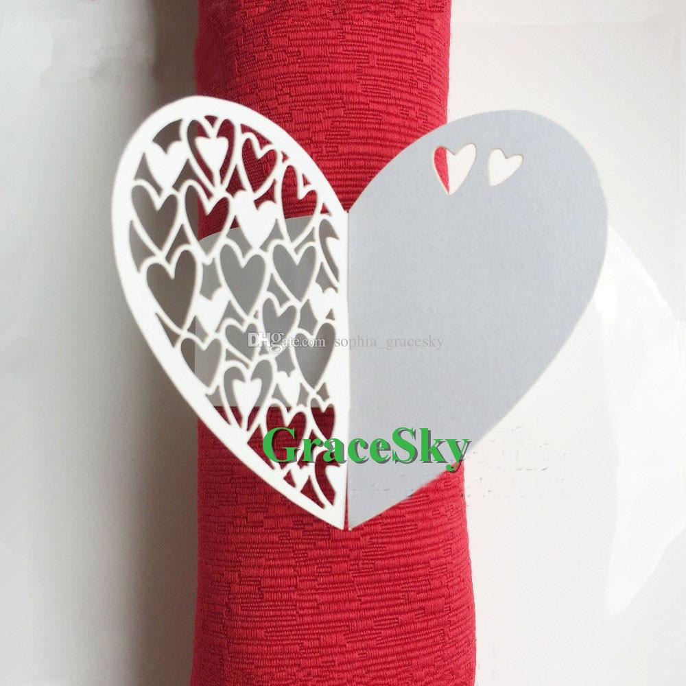 50Pcs/lot Free Shipping Towel Buckle Laser Cut Multiple Love Heart Shape Paper Napkin Ring for Wedding Birthday Party Table Decoration