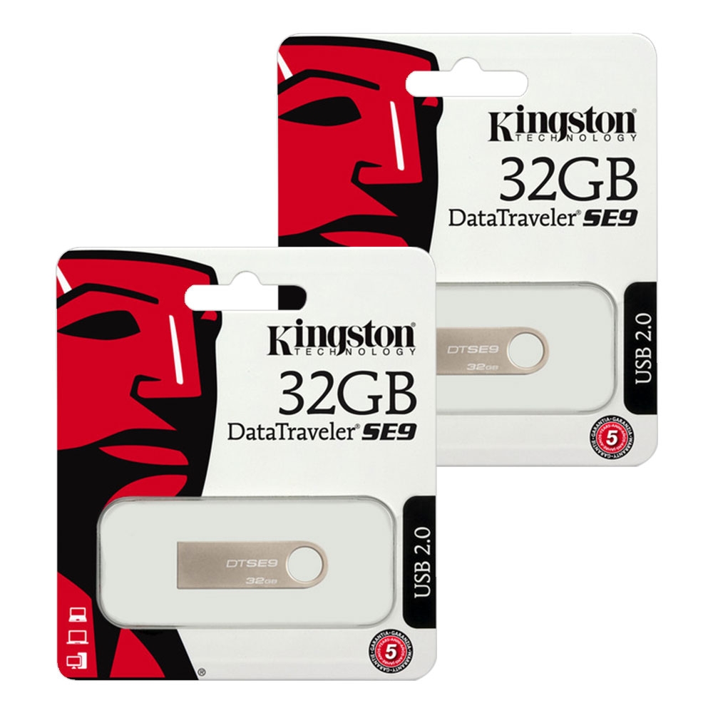 Kingston Data Traveler SE9 USB 2.0 Flash Drive USB 2.0 Memory Stick - 32GB - Extra Twin Pack