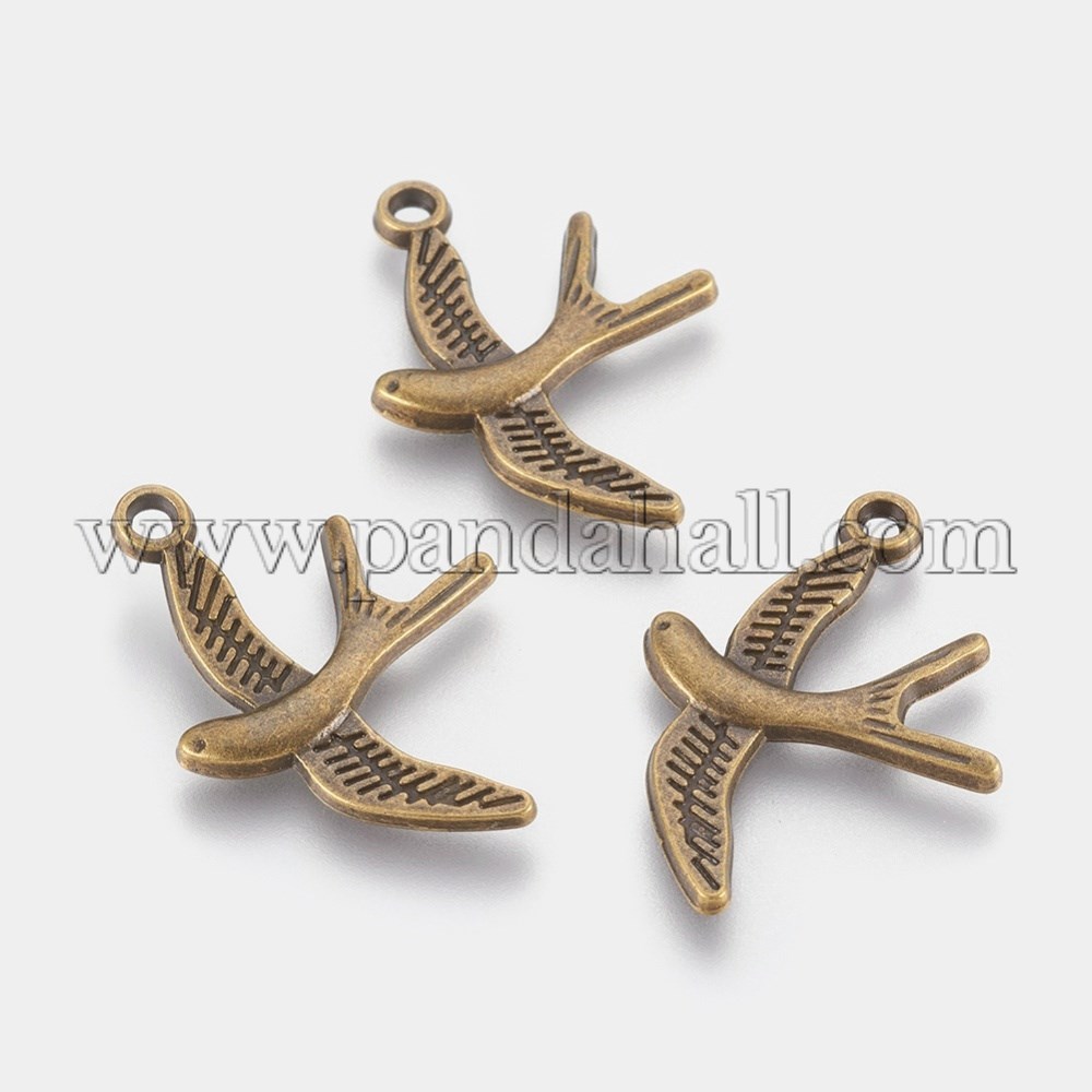 Alloy Pendants, Lead Free & Cadmium Free & Nickel Free, Bird, Antique Bronze, 31mm long, 22mm wide, 2mm thick, hole: 2mm