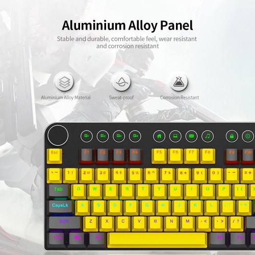 Magic-Refiner MK13 Kabelgebundene mechanische Tastatur 104 Tasten Mixed Light Gaming-Tastatur mit mechanischem blauen Schalter Gelb & Schwarz