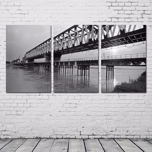 3pcs/set modern city black and white decoration wall art pictures big bridge canvas painting for living room home decor unframed