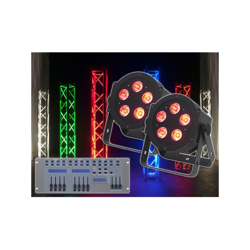 2x ADJ 5P HEX PAR LED Lichteffekt + Showtec LED Commander Pro