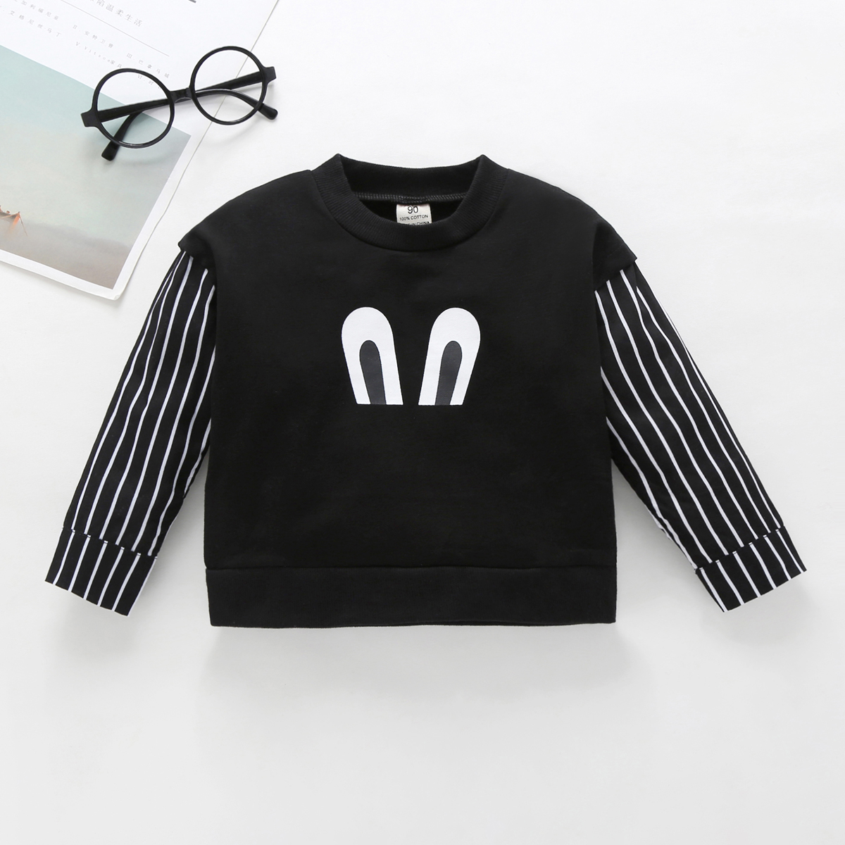 Baby / Toddler Ear Print Striped Long-sleeve Pullover