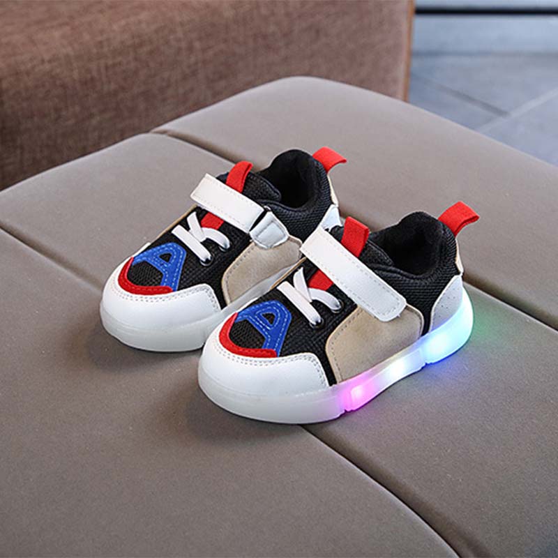 Fashionable Velcro Color Block LED Casual Shoes for Toddler / Kid