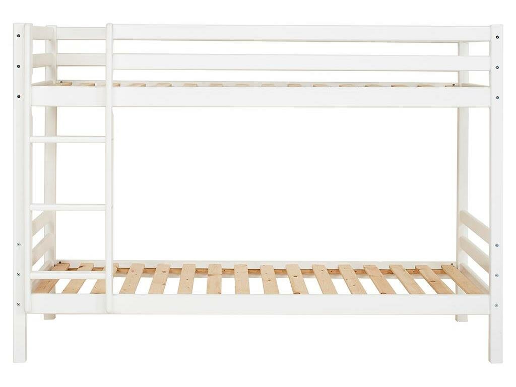 Etagenbett mit gerader Leiter und Rolllattenrost, 70x190cm, Weiß, Hoppekids Basic