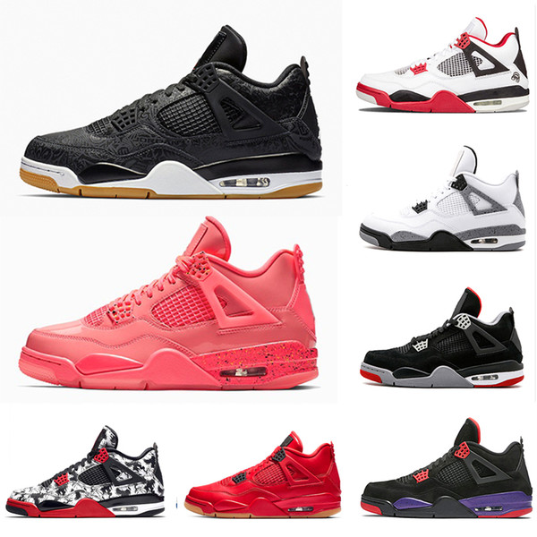 2019 4 Bred Mens Basketball shoes Black Gum Hot Punch Black Pizzeria bred x 4s Houston Oiler White Black Cement Raptors IV Sports Sneakers