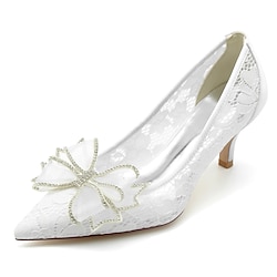 Women's Wedding Shoes Pumps Dress Shoes White Shoes Wedding Party Embroidered Wedding Heels Bridal Shoes Bridesmaid Shoes Summer Bowknot Sparkling Glitter Low Heel Pointed Toe Elegant Cute Lace Loafer Lightinthebox
