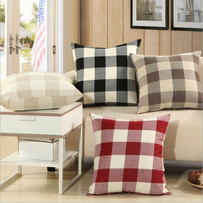 KCASA KC-W08 Simple Plaid and Striped Cushion Covers Throw Pillow Case for Sofa Bed Office Car Cafe Home Decor