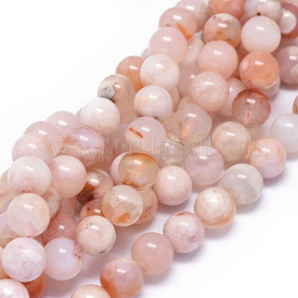 Natural Cherry Blossom Agate Beads Strands, Round, 10mm, Hole: 0.8mm; about 42pcs/strand, 15.94~16.14