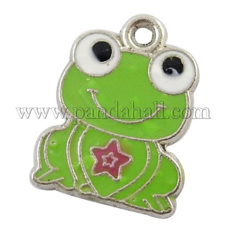 Alloy Enamel Pendants, Lead Free and Cadmium Free, Frog, Colorful, about 17mm long, 19mm wide, 1mm thick, hole:1.5mm