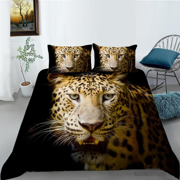 2021 Hot sale 3D Bedding Set Cheetah Print Duvet Cover Set Lifelike Bedclothes with Pillowcase Bed Home Textiles