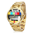 reloj análogo de modelo de la tv unisex de cuarzo de acero de oro