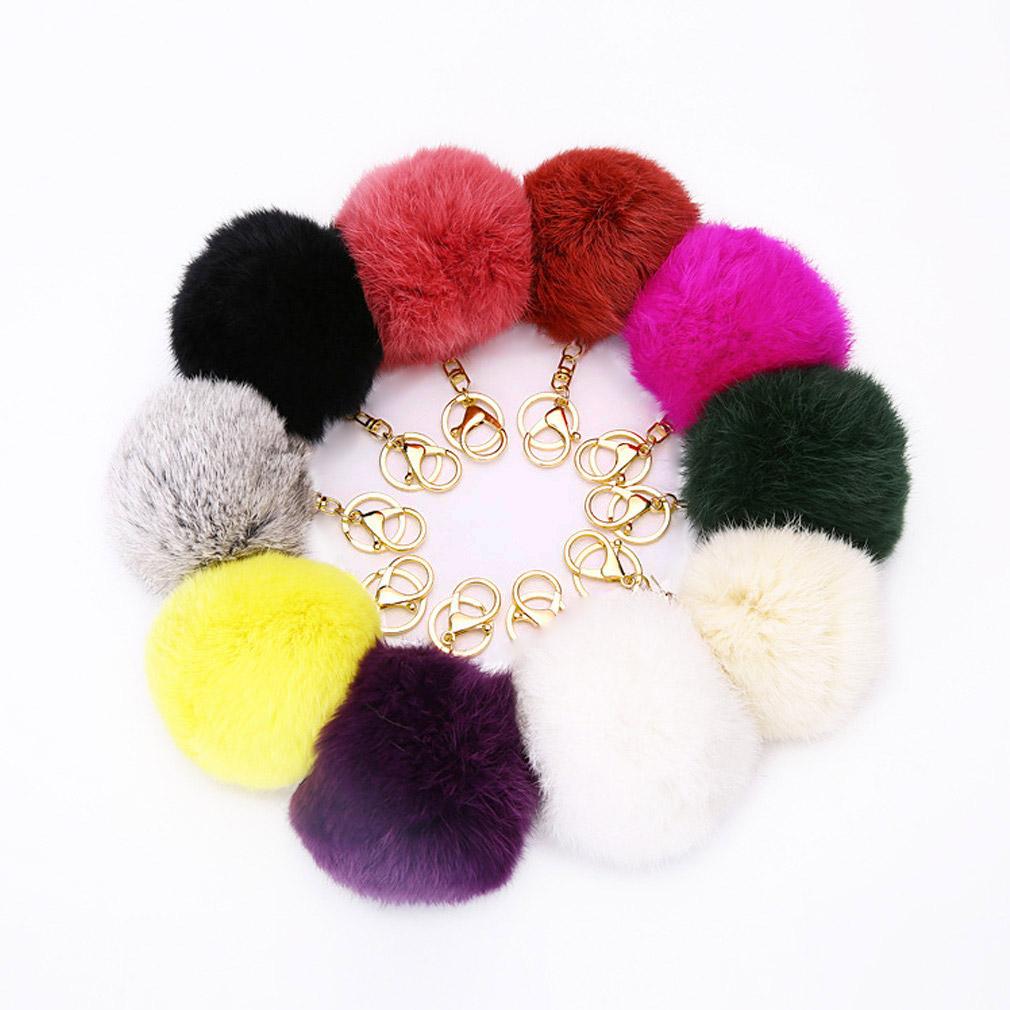 Lovely Genuine Rabbit Fur Ball PomPom Car Keychain Handbag Charm Key Ring