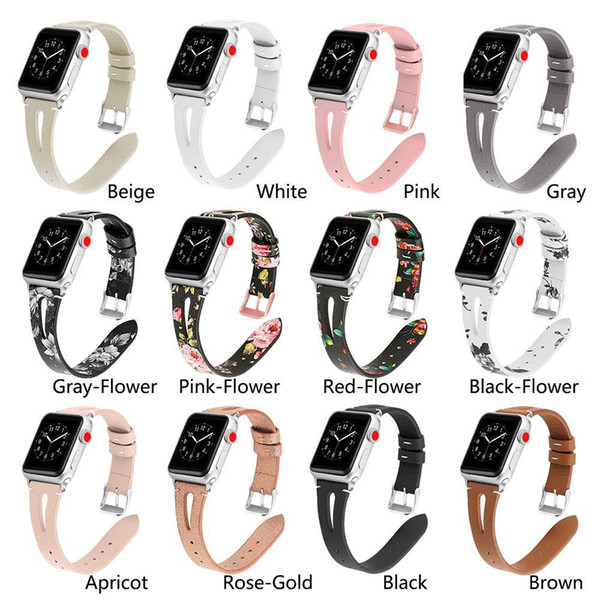 genuine leather band for apple watch series 5 4 3 2 1 44mm 40mm for iwatch flower printed bracelet
