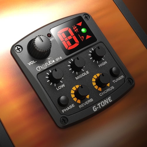 Cherub G-Tone GT-5 Acoustic Guitar Preamp Piezo Pickup 3-Band EQ Equalizer LCD Tuner with Reverb/Chorus Effects
