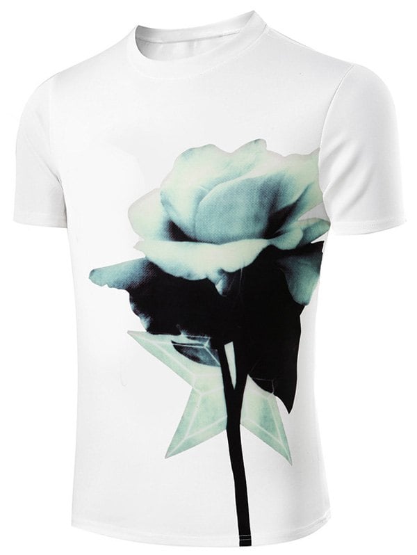 Men's Plus Size Round Neck Flower Print Short Sleeve T-Shirt