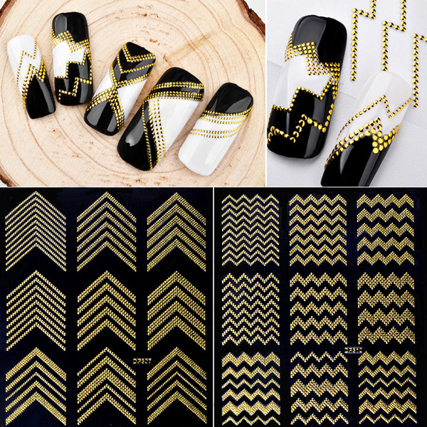 new 1 sheet gold metal nail stickers 3d rivet wave metallic decals self-adhesive sticker paper diy beauty nail art decorations