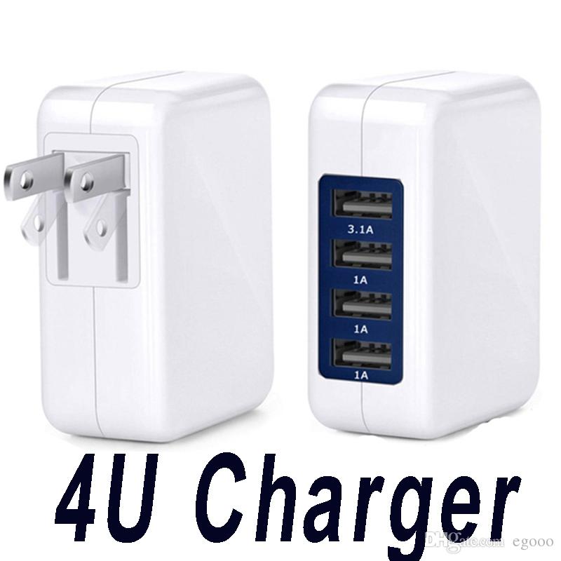 Travel Charger 4 Port USB Wall Charger High Speed Portable Power Adapter with Folding Plug for Samsung Android Phone