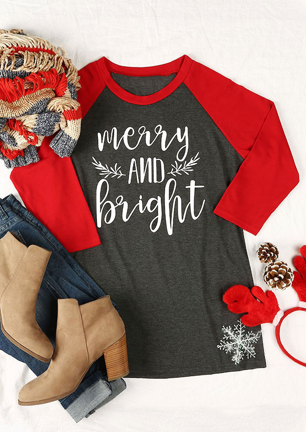 Christmas Merry And Bright Baseball T-Shirt