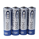 bty 2500mAh Ni-MH baterías AA recargables (4-pack)