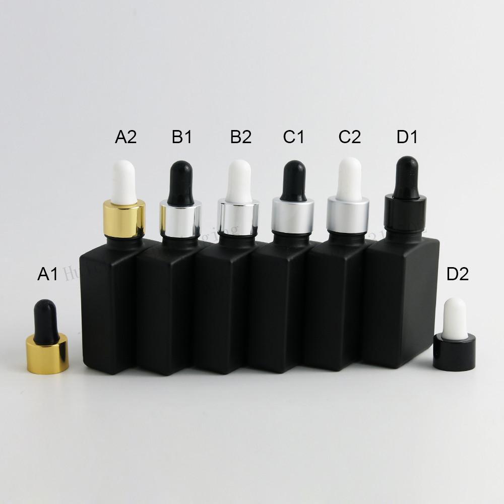 12 x 30ml Empty Frost Black Square Flat Glass Bottles With Aluminum Dropper 1oz Glass Dropper Container