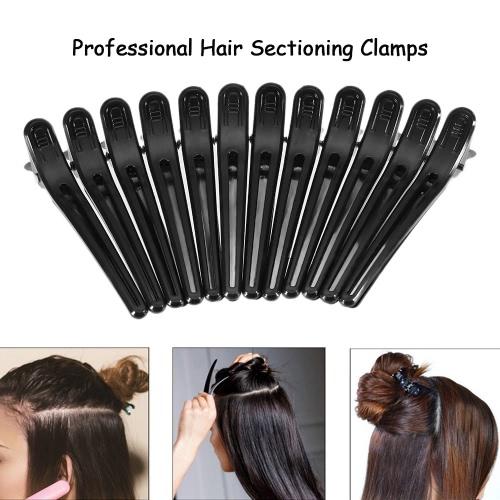 Clips de pelo Negro Grip 12pcs de peluquería de corte Seccionado clips Grip abrazaderas de plástico profesional del salón de peinado del cabello