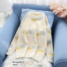 loose women knitted sweater and pullovers loose floral sweet lady elegant pulls fashion outwear coat tops