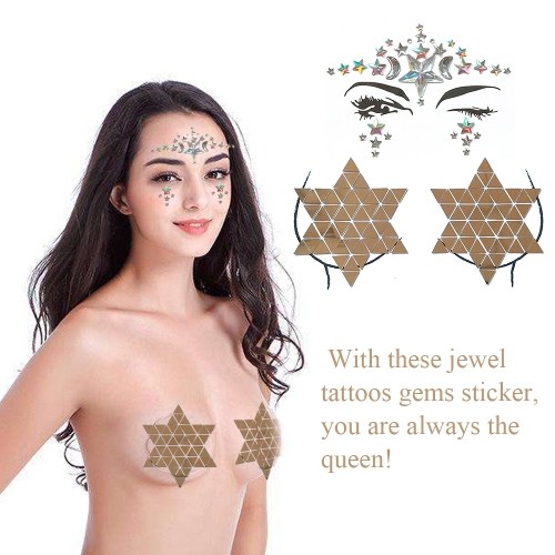 Big Classic Ceremony Face Breast Bling Gem Kit Cluster Self Adhesive Sticker On Jewels Body Decoration Rhinestone Temporary Tattoo Jewels Festival Party Glitter Stickers Easy To Operate
