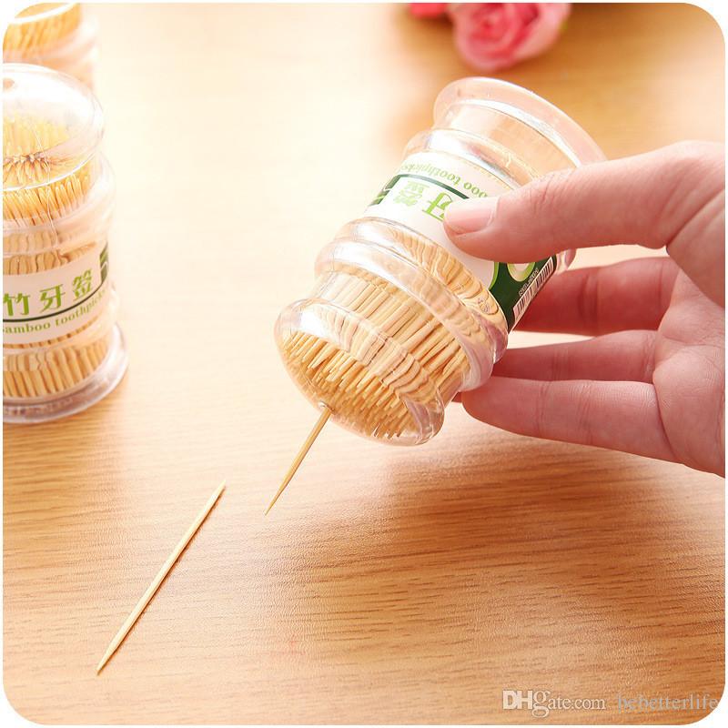 Wholesale Creative pagoda natural safety and environmental protection bamboo toothpick box portable transparent cartridge bamboo toothpick