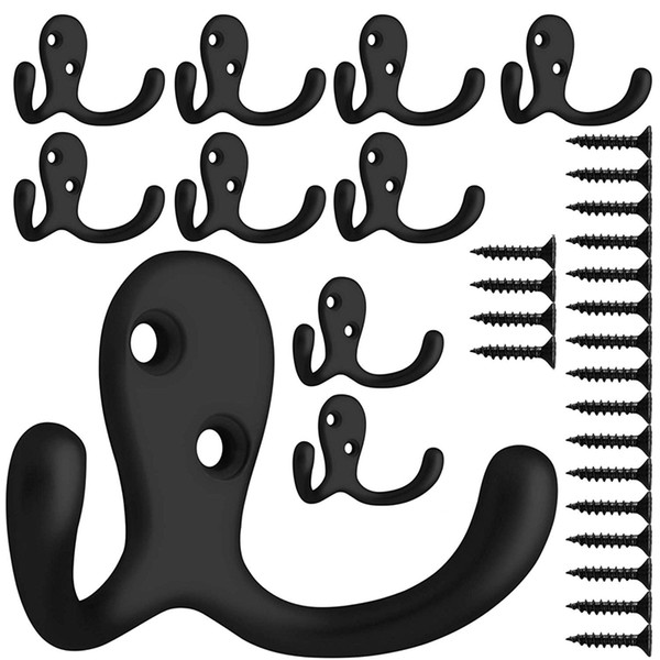 promotion 10 pcs heavy duty double prong coat hooks wall mounted with 20 screws retro double robe hooks utility for coat
