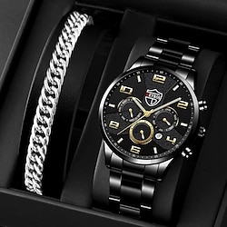 Fashion Men Stainless Steel Watches Man Casual Quartz Wristwatches Luxury Black Business Mens Analog Watch Bracelet Men Watch Set Lightinthebox