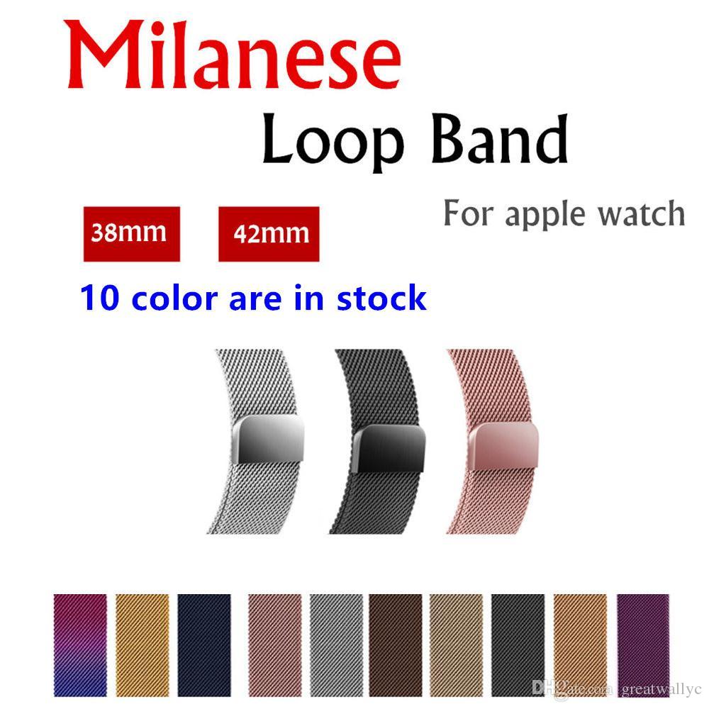 For Apple Watch Band 38mm 42mm Mesh Loop Magnetic Stainless Steel Closure Clasp Milanese Strap For iWatch 10 Color DHL Freeshipping