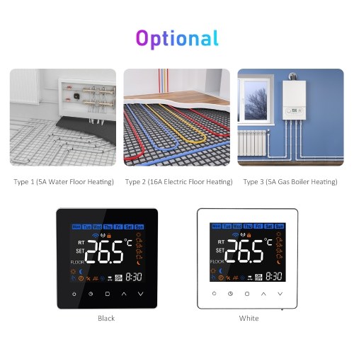 Wi-Fi Smart Thermostat 16A Digitaler Temperaturregler für elektrische Fußbodenheizung APP Fernbedienung Sprachsteuerung Wöchentlich programmierbare Thermostate mit LCD-Touchscreen für Home Office 86x86mm