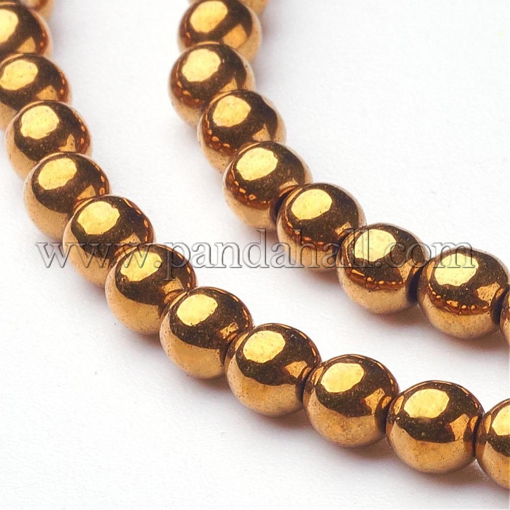 Non-Magnetic Synthetic Hematite Beads Strands, Round, Gold, 3mm, Hole: 0.8~1mm; about 136pcs/strand, 15.7