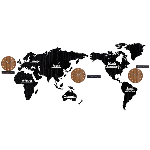wood world map time non ticking silent wall stick clock diy home decoration