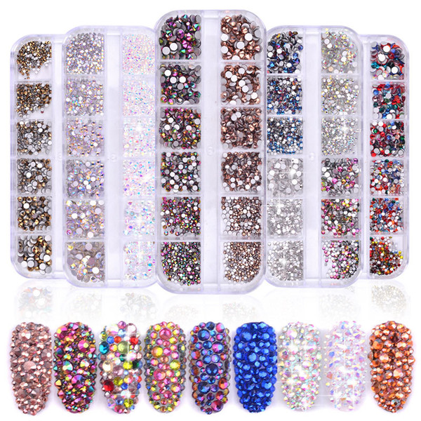1 Pack Flatback Glass Nails Rhinestones Mixed Sizes SS4 SS6 SS8 SS10 SS12 SS16 Nail Art Decoration Stones Shiny Gems Manicure Ac