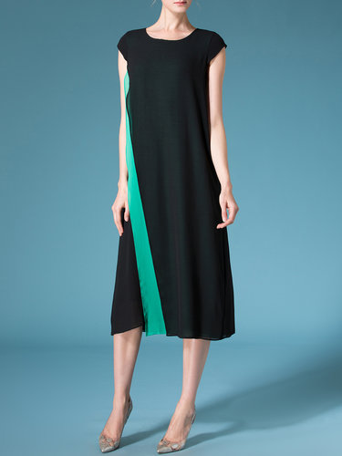 Sleeveless Elegant Color-block Midi Dress