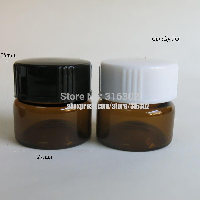 50 X 5G Empty Travel Amber Glass Sample Jars 5cc Cream Sample Glass Bottles Vials 5ML Amber Sample Cream Container