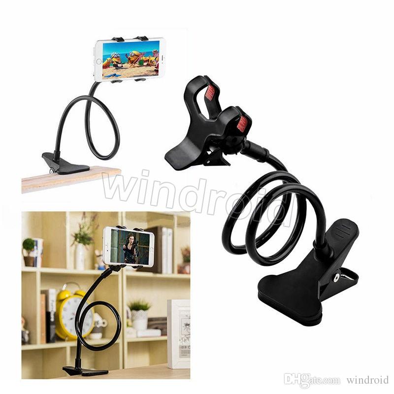 Long Arm Universal Two Clips Moblie Phone Holder Bed Desktop Moblie Stand 80 cm Flexible Extendable Lazy Bracket 360 degree Free shipping