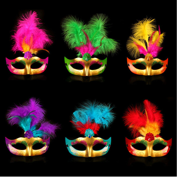 multi color feather pvc princess mask hallowmas venetian bauta mask half face party dance mask masquerade cosplay decor