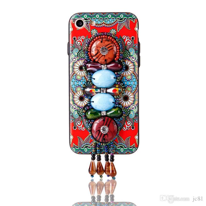Newest Exotic Vintage Boutique Luxury Beaded Cover for Iphone 8 PC Back Phone Case Cover for IPhone6 7plus