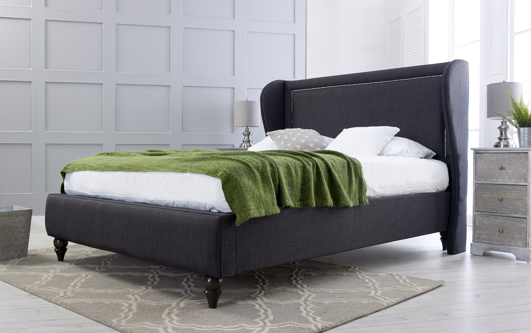 Oscar Fabric Upholstered Wing Bed Frame - Double