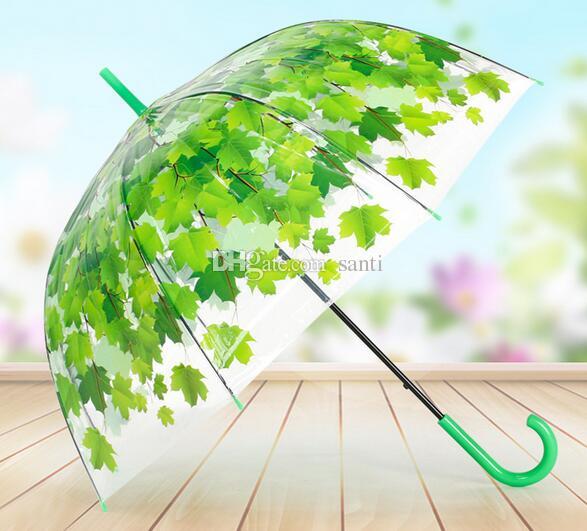 Hot Transparent Thicken PVC Mushroom Green Leaves Rain Clear Leaf Bubble Umbrella