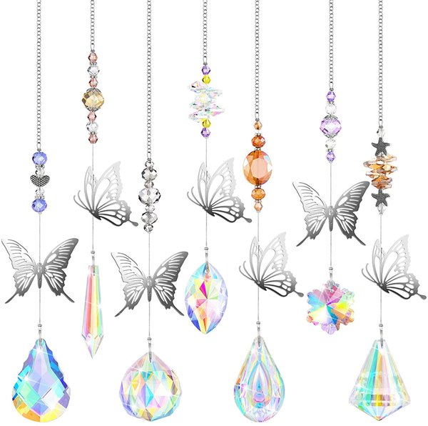 Butterfly Crystals Suncatcher Hanging Beads Pendant Colorful Crystal Chandelier Wall Tree Window Prism Ornament for Garden Window Car Wedding Plants