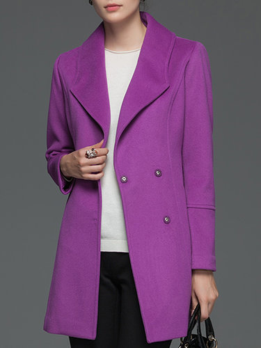 Paneled Long Sleeve Wool Blend Casual Coat