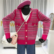 V-Neck Women's Knitted Cardigans England Style  Single Breasted  Striped Womens New Arrival Sweaters Women Tops Winter