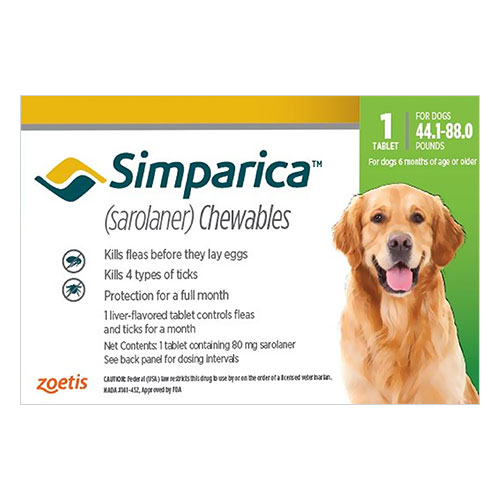 Simparica Chewable Tablet For Dogs 44.1-88 Lbs (Green) 6 Pack