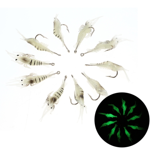 Lixada 10PCS Soft Simulation Noctilucent Prawn Shrimp Fishing Lure Hook Bait