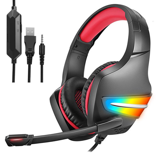 Headset J6 Electronic Competition Noise Reduction Microphone Wired Computer Mobile Phone Controlled by Wire Rgb Luminous