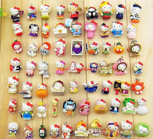 Hello Kitty random mix Phone Straps PVC Figure Kawaii Hello Kitty 1.5-3cm Dolls Mini Model Toy Birthday Gift for Boys and Girls